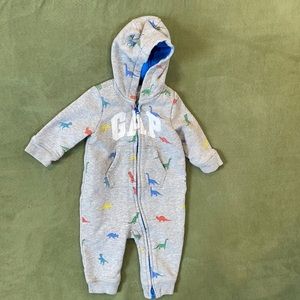 Gap 6 month Grey hooded dinosaur onepiece